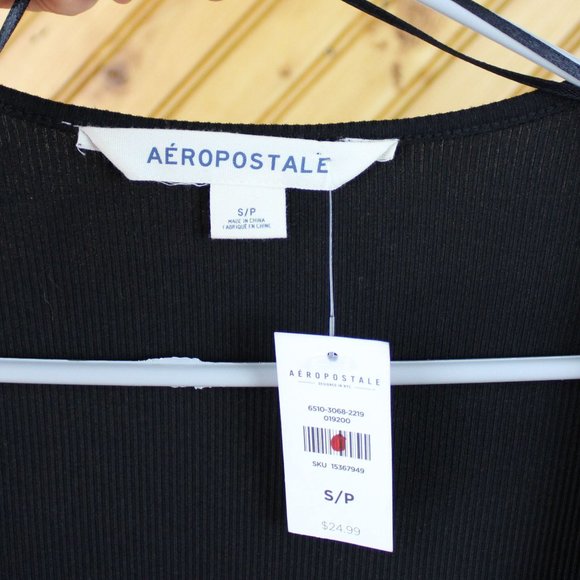 NWT Aeropostale Ribbed Crop Top Small Scoop Neck Long Sleeve Tie Up Ballet CA183 - Picture 7 of 7